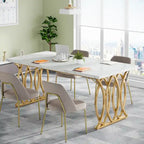 Large Conference Desk – White & Gold, Faux Marble Top, Seats 4–6