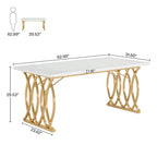 Large Conference Desk – White & Gold, Faux Marble Top, Seats 4–6