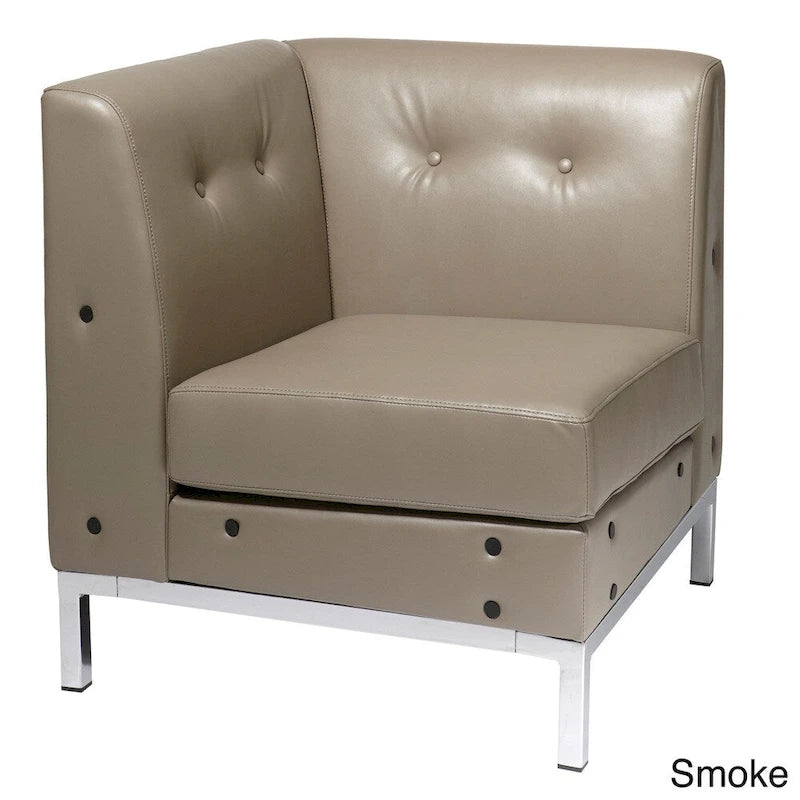 Faux Leather Corner Chair – White / Black / Smoke / Espresso, Chrome Base, Single Seat