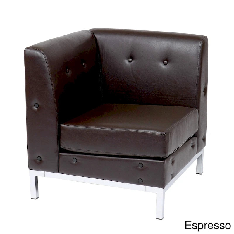 Faux Leather Corner Chair – White / Black / Smoke / Espresso, Chrome Base, Single Seat