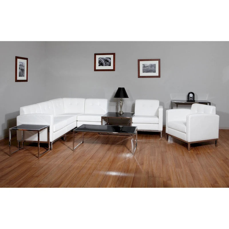 Faux Leather Corner Chair – White / Black / Smoke / Espresso, Chrome Base, Single Seat