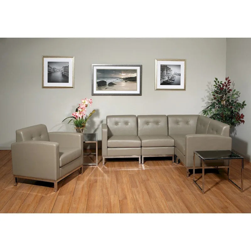 Faux Leather Corner Chair – White / Black / Smoke / Espresso, Chrome Base, Single Seat