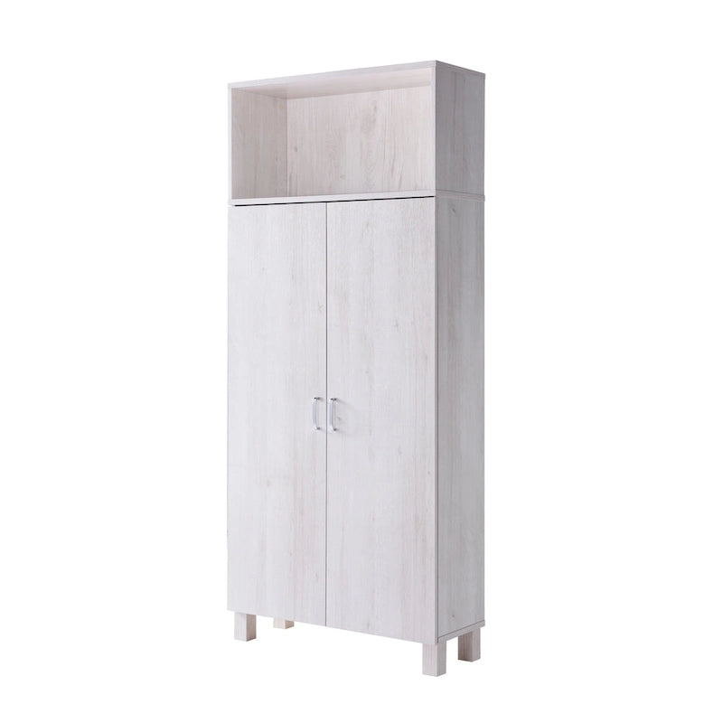Double-Door Wood Armoire with 4 Shelves – Charcoal Grey / White Oak, Contemporary Style
