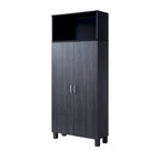Double-Door Wood Armoire with 4 Shelves – Charcoal Grey / White Oak, Contemporary Style