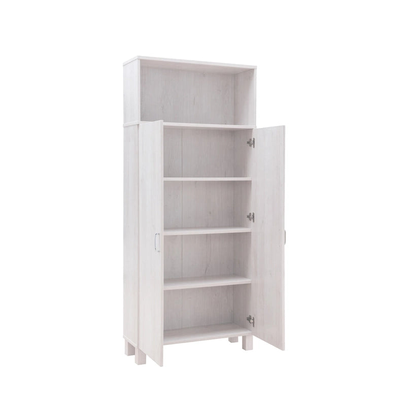 Double-Door Wood Armoire with 4 Shelves – Charcoal Grey / White Oak, Contemporary Style