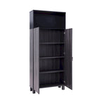 Double-Door Wood Armoire with 4 Shelves – Charcoal Grey / White Oak, Contemporary Style