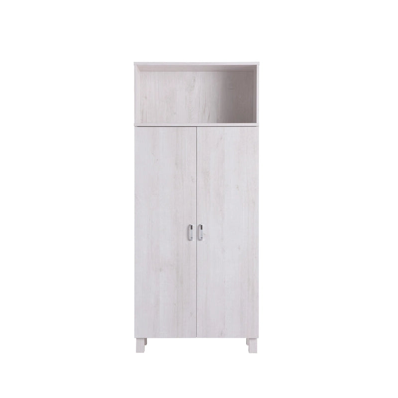 Double-Door Wood Armoire with 4 Shelves – Charcoal Grey / White Oak, Contemporary Style