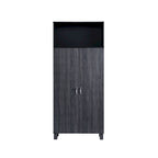 Double-Door Wood Armoire with 4 Shelves – Charcoal Grey / White Oak, Contemporary Style