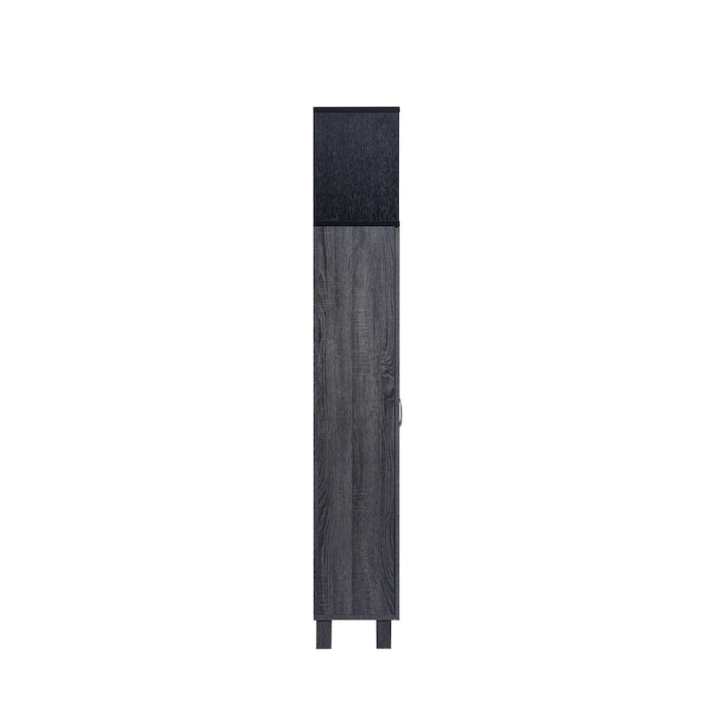 Double-Door Wood Armoire with 4 Shelves – Charcoal Grey / White Oak, Contemporary Style