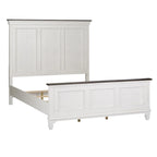 Queen Panel Bed with Beadboard Headboard – White & Charcoal, Cottage Style, Single