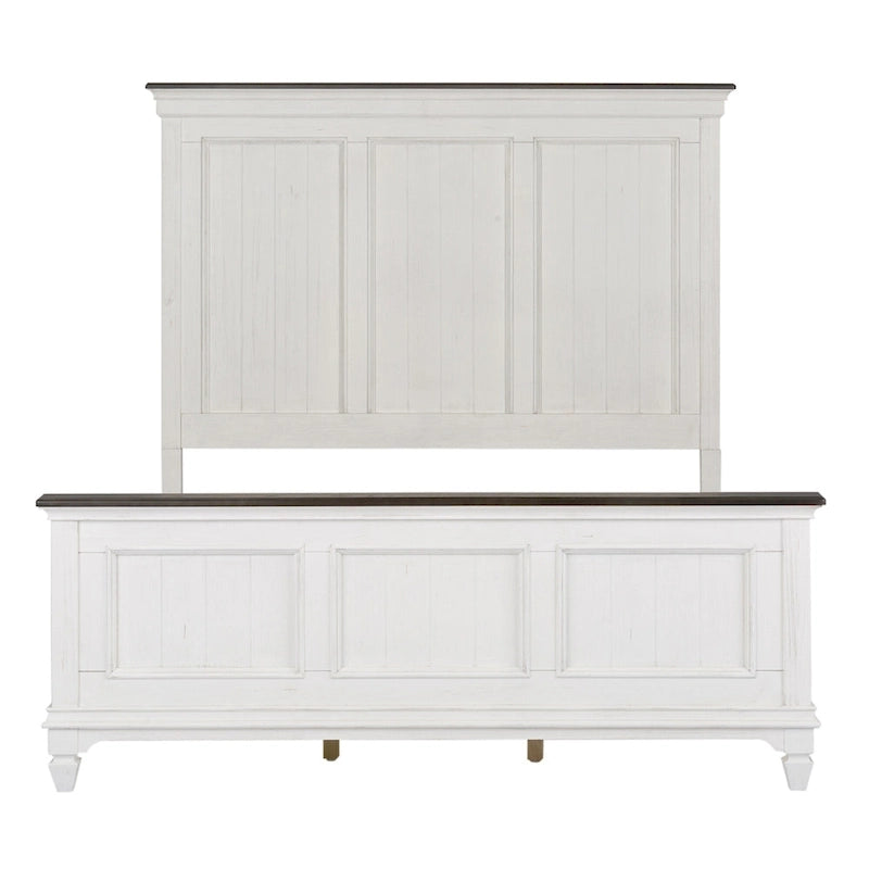 Queen Panel Bed with Beadboard Headboard – White & Charcoal, Cottage Style, Single