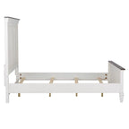 Queen Panel Bed with Beadboard Headboard – White & Charcoal, Cottage Style, Single