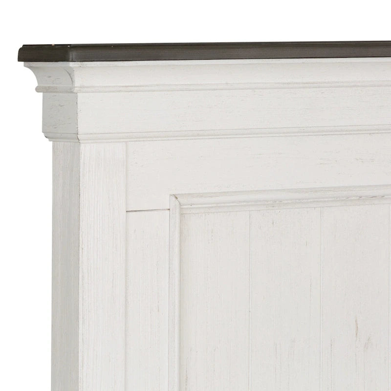 Queen Panel Bed with Beadboard Headboard – White & Charcoal, Cottage Style, Single