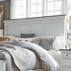 Queen Panel Bed with Beadboard Headboard – White & Charcoal, Cottage Style, Single