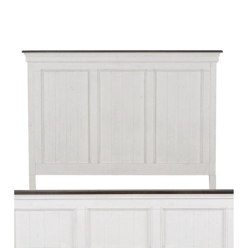 Queen Panel Bed with Beadboard Headboard – White & Charcoal, Cottage Style, Single