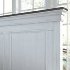 Queen Panel Bed with Beadboard Headboard – White & Charcoal, Cottage Style, Single