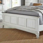 Queen Panel Bed with Beadboard Headboard – White & Charcoal, Cottage Style, Single