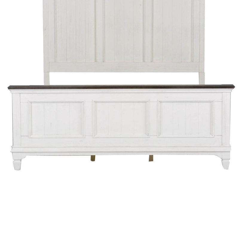 Queen Panel Bed with Beadboard Headboard – White & Charcoal, Cottage Style, Single