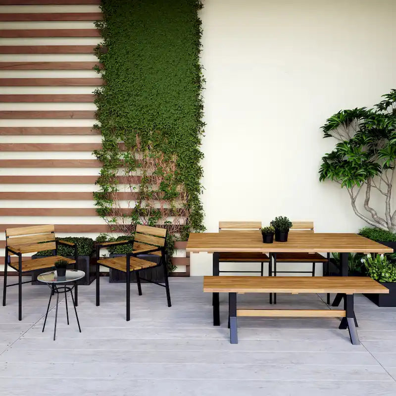 SEI Furniture Contemporary 3-Piece Natural Acacia Wood Dining Set with Dining Table and Benches