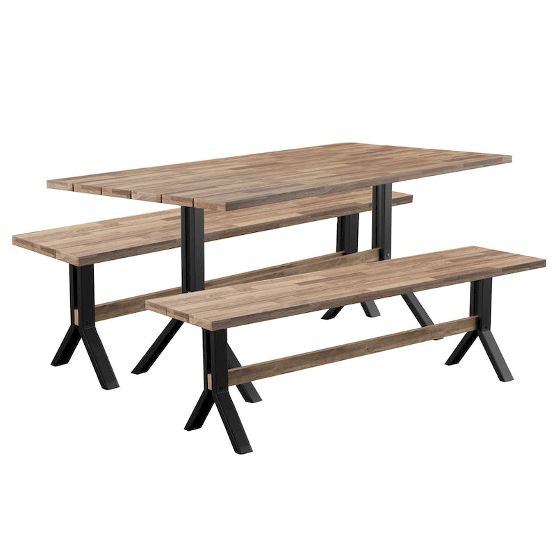 SEI Furniture Contemporary 3-Piece Natural Acacia Wood Dining Set with Dining Table and Benches