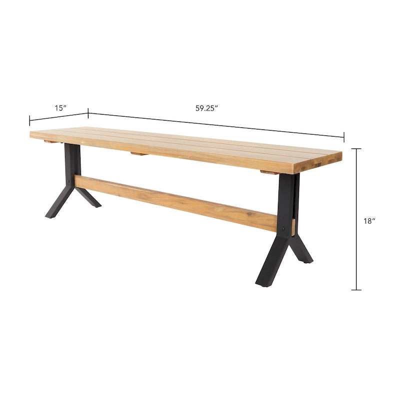 SEI Furniture Contemporary 3-Piece Natural Acacia Wood Dining Set with Dining Table and Benches