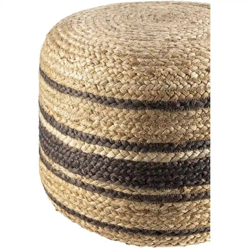 Woven Jute Pouf, Farmhouse Stripe Style – Dark Brown / Light Brown, Single
