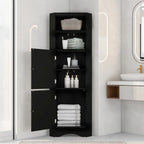 Tall Corner Storage Cabinet with 2 Doors & Adjustable Shelves – Black / Gray / White, Triangle Style