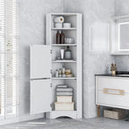 Home Tall Corner Cabinet with 2 Doors and 2 Tiers of Outside Shelves, Freestanding Storage Cabinet with Adjustable Shelves