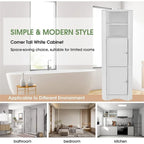 Tall Corner Storage Cabinet with 2 Doors & Adjustable Shelves – Black / Gray / White, Triangle Style