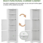 Tall Corner Storage Cabinet with 2 Doors & Adjustable Shelves – Black / Gray / White, Triangle Style