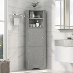 Tall Corner Storage Cabinet with 2 Doors & Adjustable Shelves – Black / Gray / White, Triangle Style