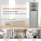 Tall Corner Storage Cabinet with 2 Doors & Adjustable Shelves – Black / Gray / White, Triangle Style