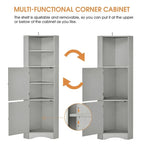 Tall Corner Storage Cabinet with 2 Doors & Adjustable Shelves – Black / Gray / White, Triangle Style