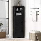 Tall Corner Storage Cabinet with 2 Doors & Adjustable Shelves – Black / Gray / White, Triangle Style