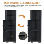 Tall Corner Storage Cabinet with 2 Doors & Adjustable Shelves – Black / Gray / White, Triangle Style