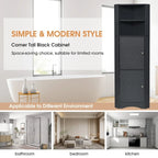 Tall Corner Storage Cabinet with 2 Doors & Adjustable Shelves – Black / Gray / White, Triangle Style