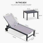 PURPLE LEAF Outdoor Mesh/Aluminum Chaise Lounge w/Wheels Textliene Fabric