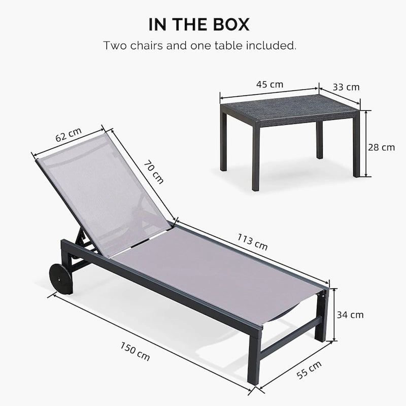 PURPLE LEAF Outdoor Mesh/Aluminum Chaise Lounge w/Wheels Textliene Fabric