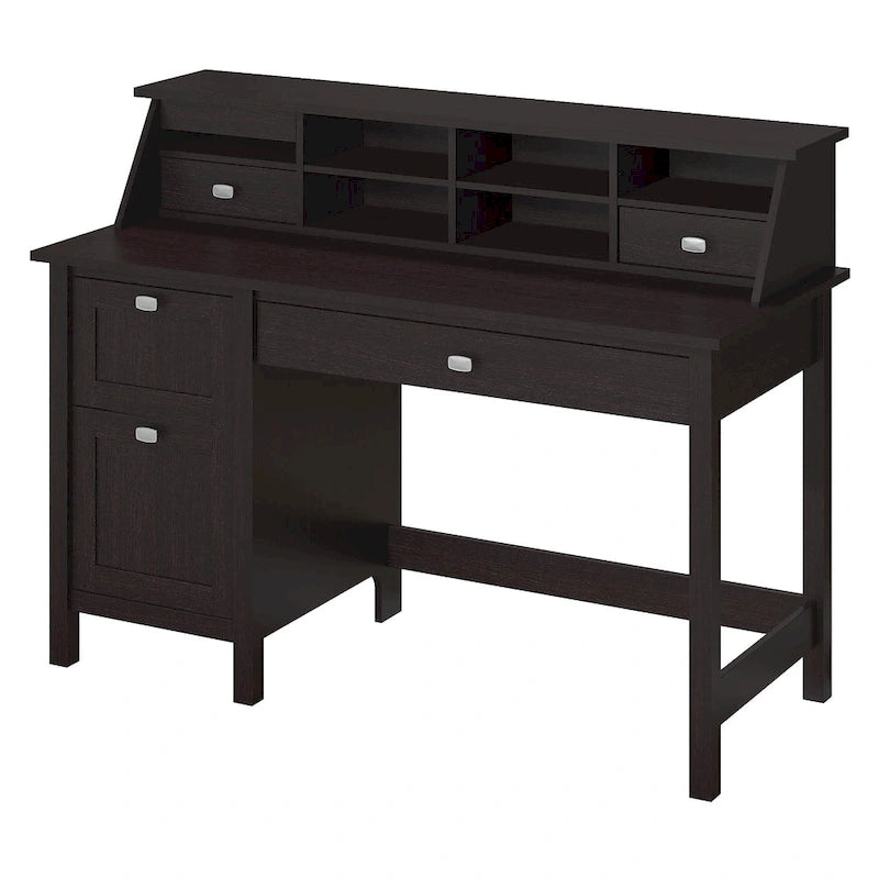 54" Computer Desk with Drawers & Desktop Organizer – Espresso Oak / Gray / Black / White, Single User