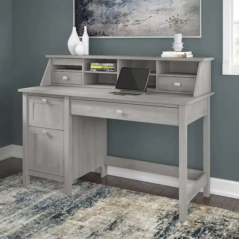 54" Computer Desk with Drawers & Desktop Organizer – Espresso Oak / Gray / Black / White, Single User