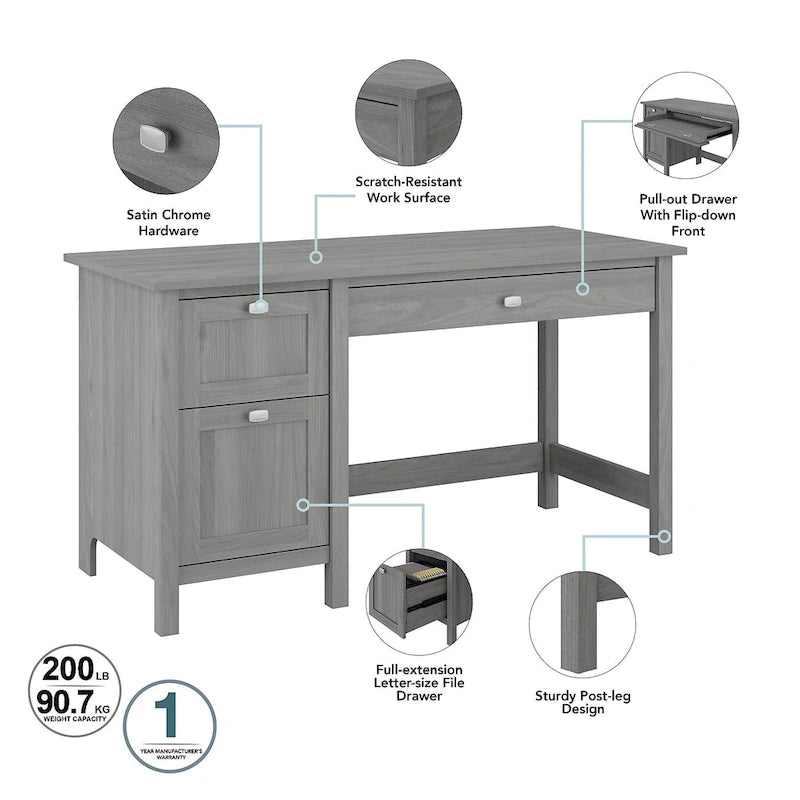 54" Computer Desk with Drawers & Desktop Organizer – Espresso Oak / Gray / Black / White, Single User