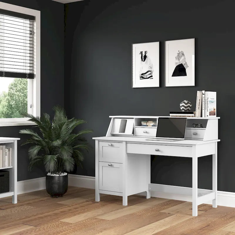 54" Computer Desk with Drawers & Desktop Organizer – Espresso Oak / Gray / Black / White, Single User