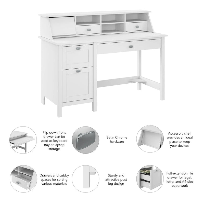 54" Computer Desk with Drawers & Desktop Organizer – Espresso Oak / Gray / Black / White, Single User