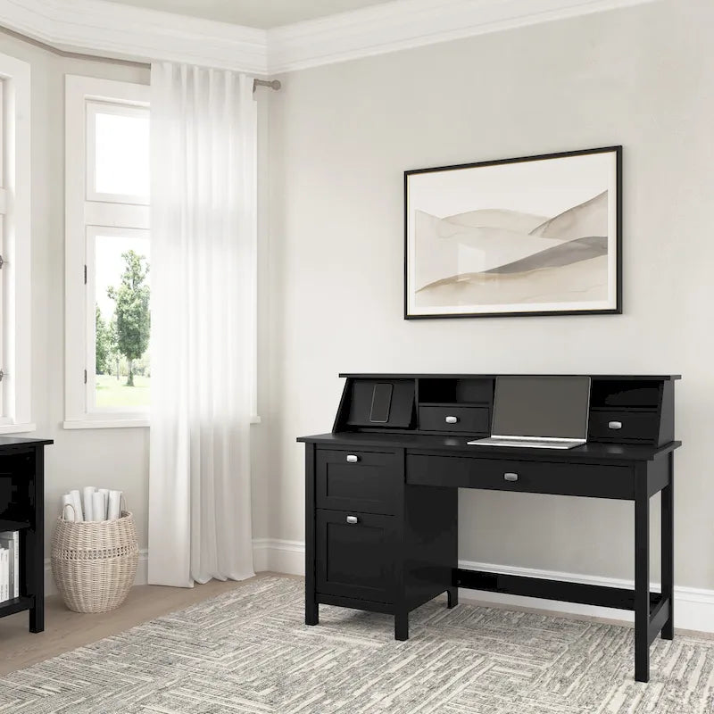 54" Computer Desk with Drawers & Desktop Organizer – Espresso Oak / Gray / Black / White, Single User