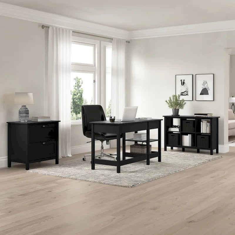 54" Computer Desk with Drawers & Desktop Organizer – Espresso Oak / Gray / Black / White, Single User