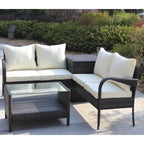 4 Piece Patio Sectional Wicker Rattan Outdoor Furniture Sofa Set with Storage Box Brown