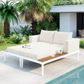 TOPMAX Modern Patio Metal Daybed with Wood Topped Side Spaces for Drinks