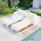 TOPMAX Modern Patio Metal Daybed with Wood Topped Side Spaces for Drinks
