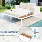 TOPMAX Modern Patio Metal Daybed with Wood Topped Side Spaces for Drinks