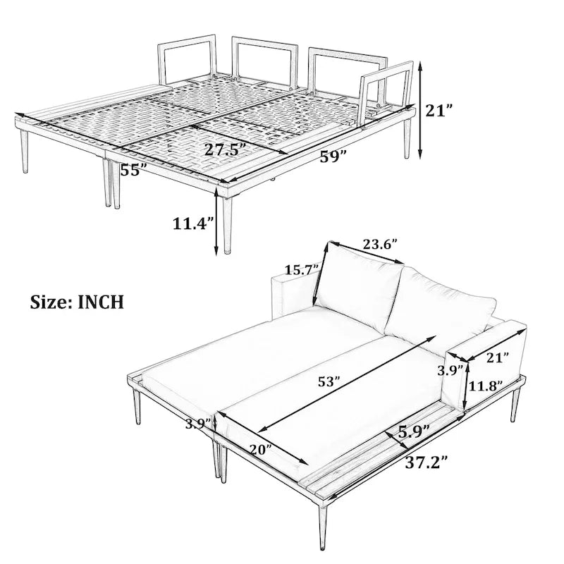 TOPMAX Modern Patio Metal Daybed with Wood Topped Side Spaces for Drinks